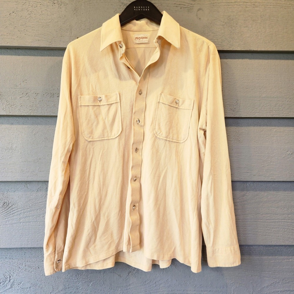 Vintage Persuade Shirt Mens Large Beige Knit Long Sleeve Button Up Made USA 70s